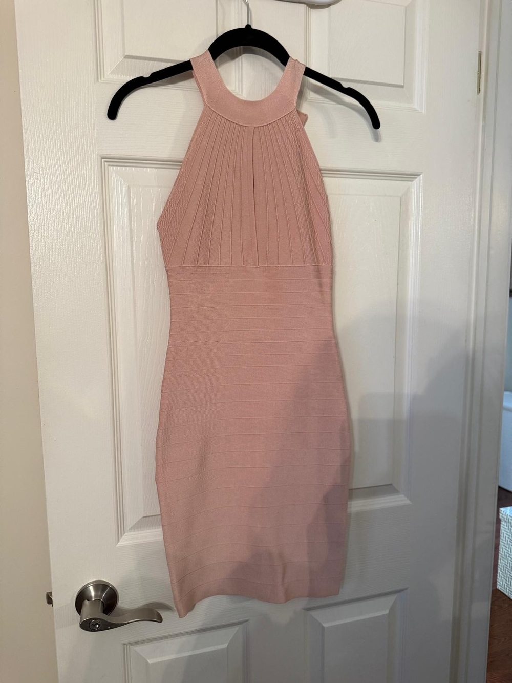 Marciano Blush Pink Ribbed Halter Midi Dress